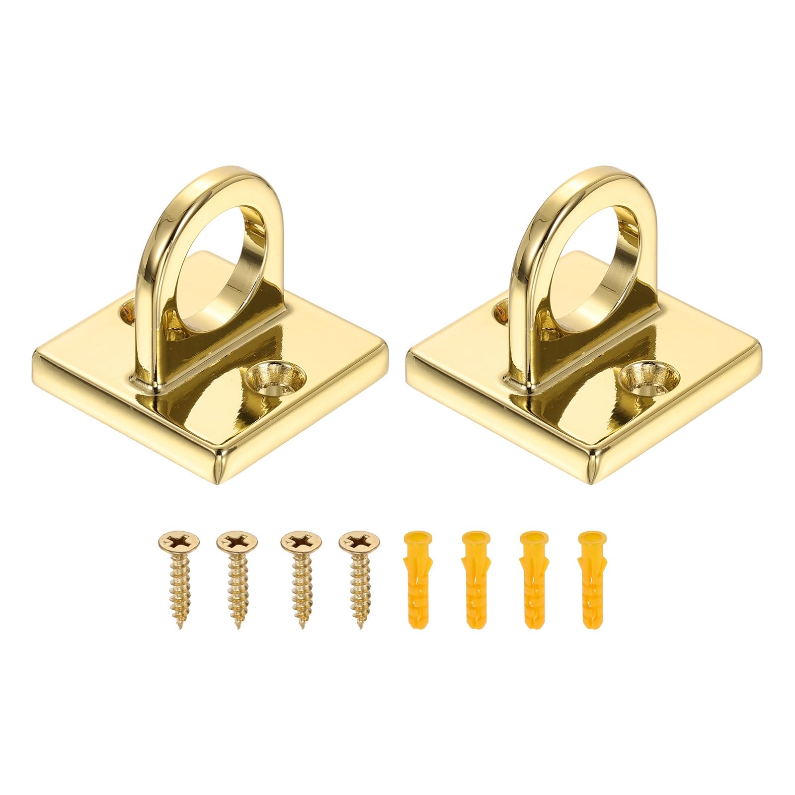 sourcing map 2 Pcs Eye Plate Hook, Zinc Alloy Metal Ceiling Hook Eye Pad Loop with 4 Screws 4 Expansion Screws for Ropes Chains Hanging Signs Barrier Lines Hanging Plants, Titanium Tone