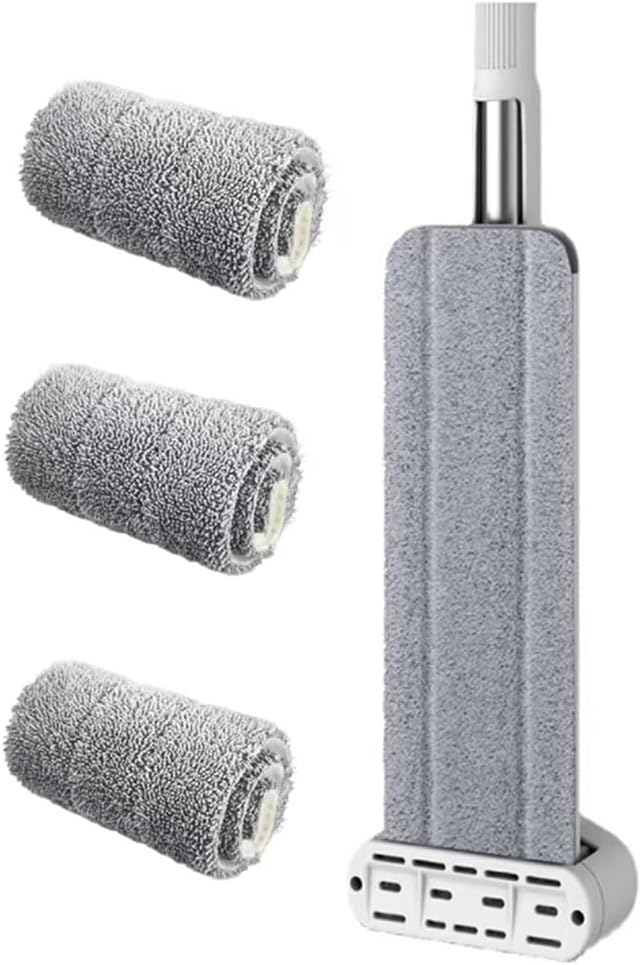Flat Mop,Hands-Free Self Wringing Floor Cleaning Mop Microfiber Floor Mop Hand Washing Free Mop As Shown Plastic+Stainless Steel