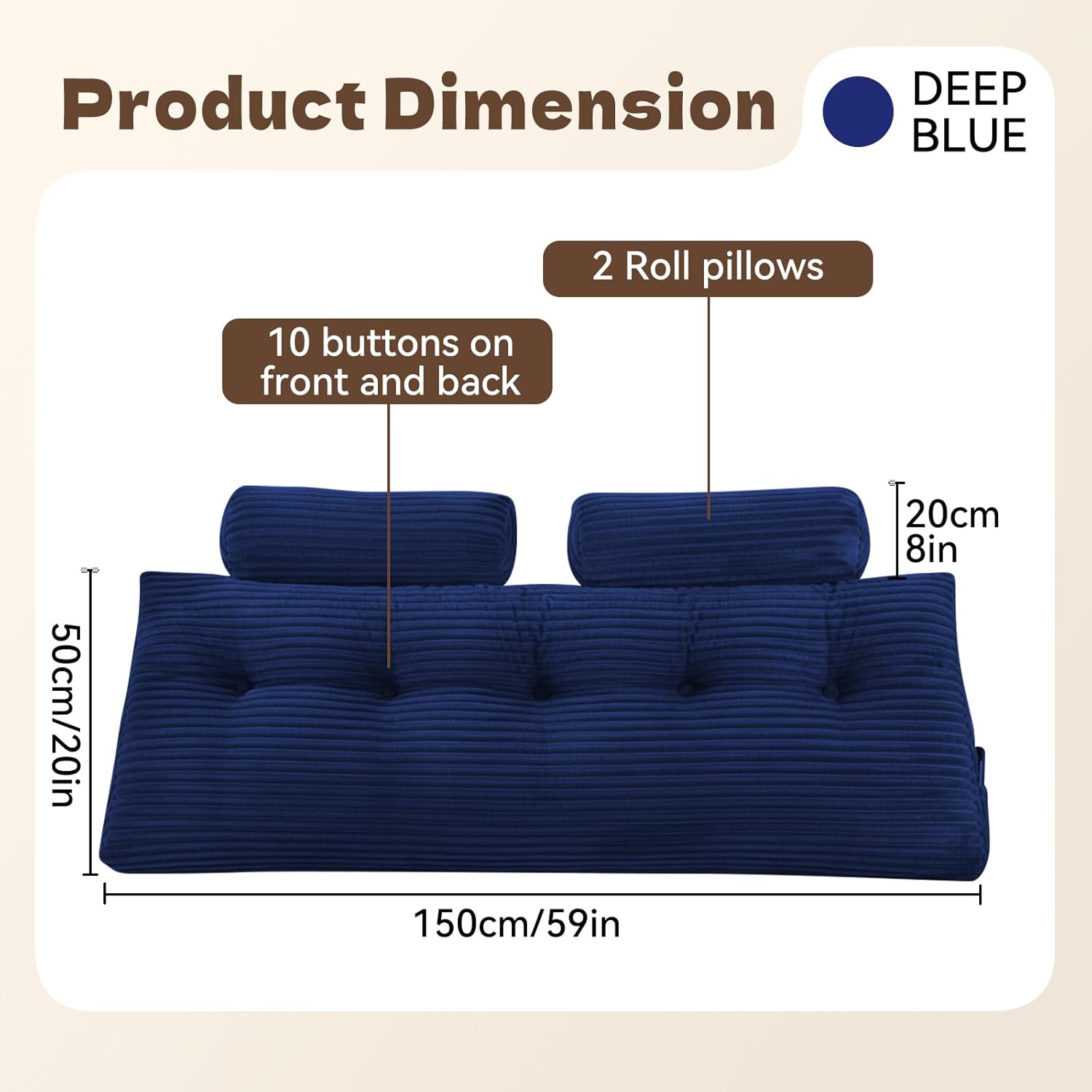 Lovehavren Headboard Pillow Queen - Adjustable Back Support Wedge Pillow for Sitting Up in Bed, Perfect for Reading. Includes Removable & Washable Cover,Blue(59x8x20 Inches)