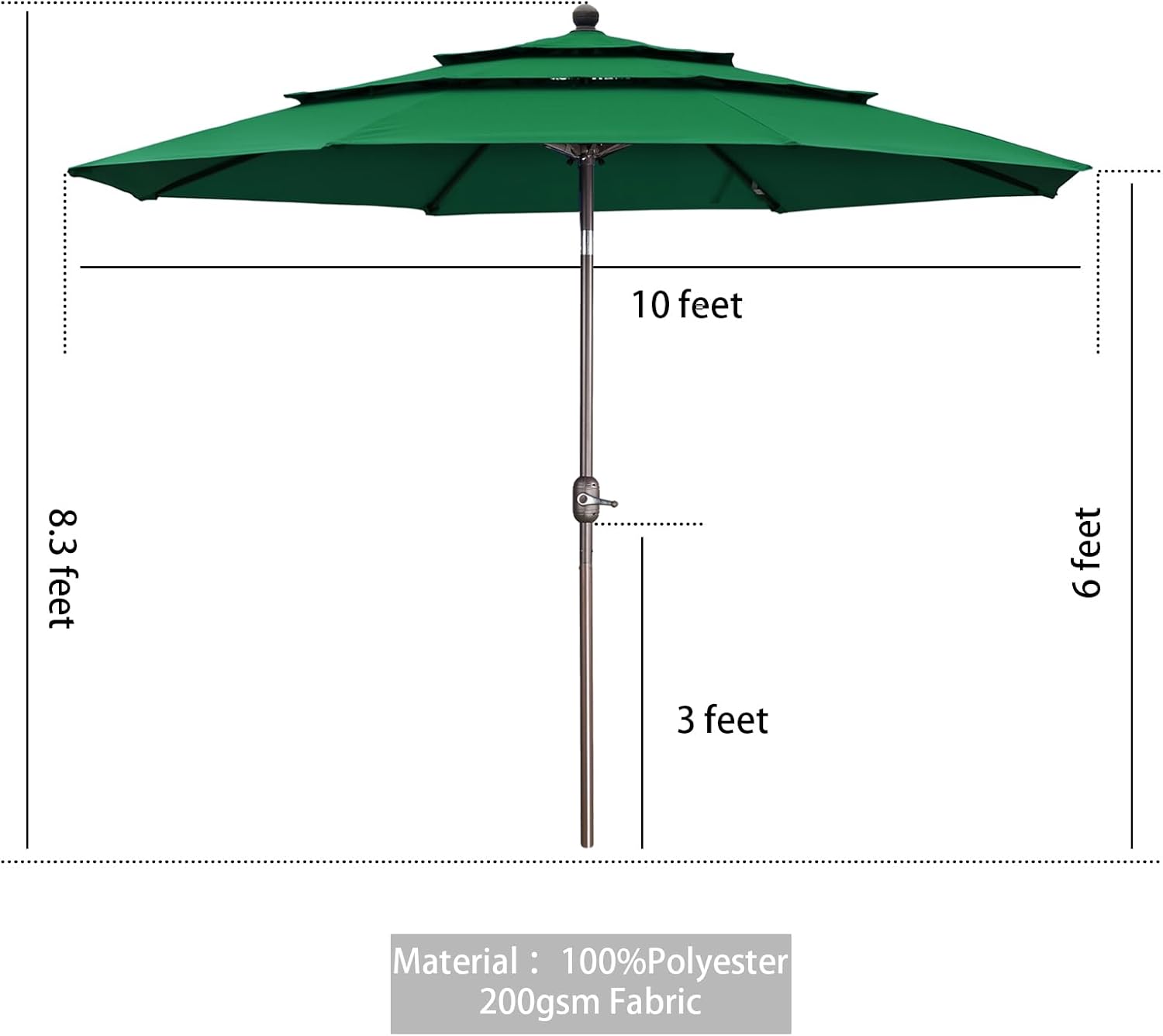 Aoodor 10 Ft Outdoor Patio Umbrella, 3-Tier Outdoor Table Umbrella with Tilt Button and Crank, Wind Resistent Sun Shade for Backyard, Outdoor Table, Poolside
