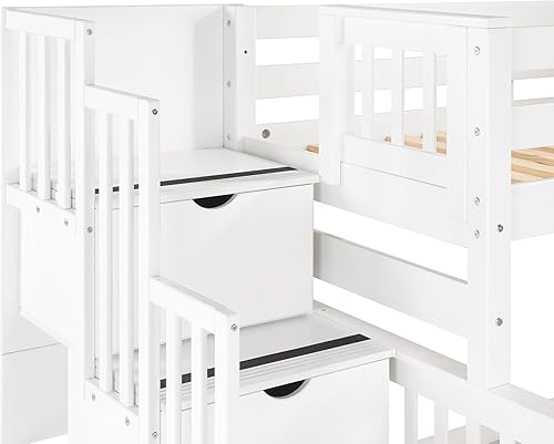 Miniatura 7 de Bedz King BK961-Honey-Trundle-p - Litera con cama nido individual con 4 cajones en los peldaños