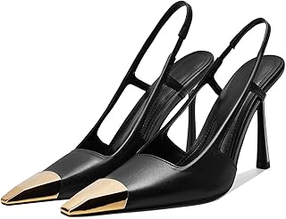 Vertundy Slingback Heels for Women Metal Pointed Toe Stiletto High Heel Pumps Slip On Shoes Geometric Heel