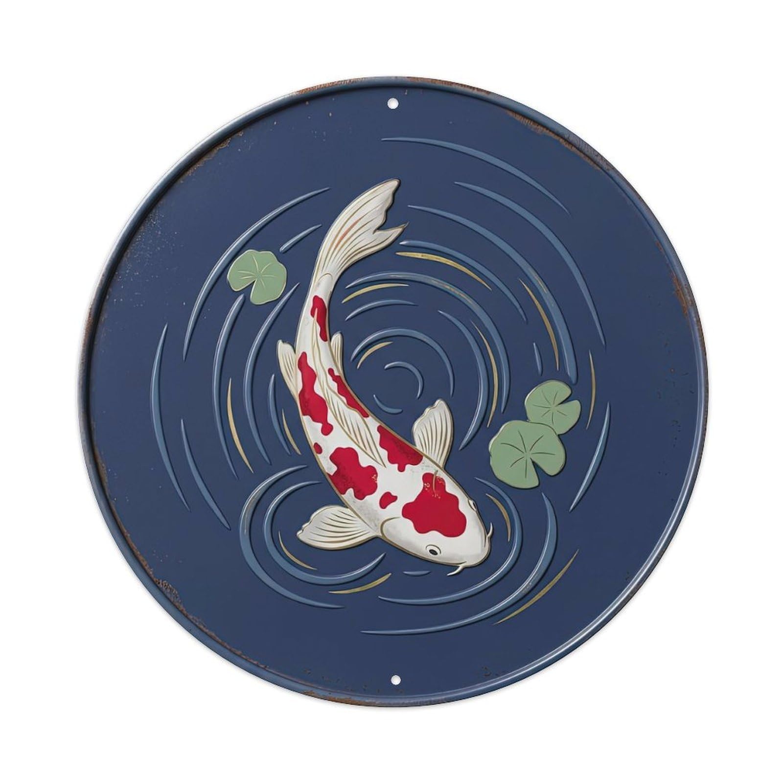 Crimson Koi Fish Serenity Pond Koi Fish 1 Metal Tin Sign Plaque Wall Decor for Cafe, Club, Garden Round Metal Poster 8x8Inch