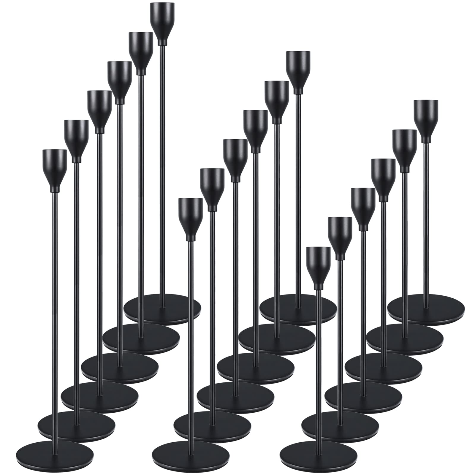 Set di 18 candelieri neri – candele coniche vintage – per candele con diametro di 3/4 pollici, candele a LED – perfetto per decorazioni per la casa, matrimoni, cene di candela, anniversari