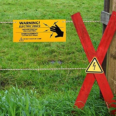 Blulu 8 Pieces Electric Fence Warning Signs 10 x 4 Inch Plastic Danger Electric Fence Signs Safe Caution Warning for Farm Home