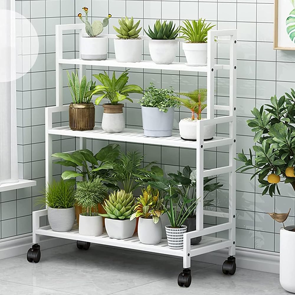 Portavaso in metallo con ruote, a 3 strati, per interni ed esterni, ideale per giardini e balconi