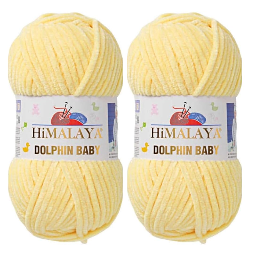 Himalaya Dolphin Baby Yarn 2 X 100g Skeins Super Bulky Yarn for Knitting/Crochet Ideal for Cardigans Shawls Blankets Hats and Home Textiles (2, 80302 Light Yellow)