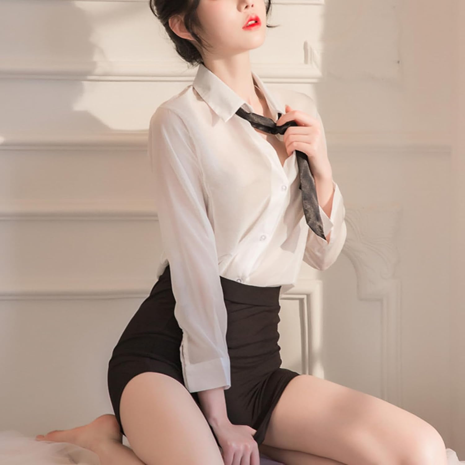 BIGFOX Women's Sexy Secretary Lingerie, OL Uniform Shirt and Bodycon Hip Skirt Teacher Cosplay Outfit Set for Nightclub, Rave