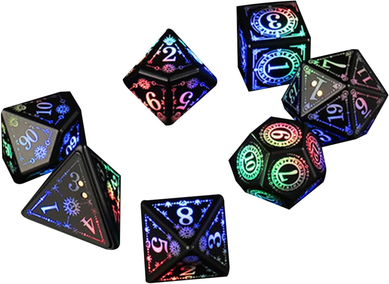 7Pcs Glowing Polyhedral Dices with Charging Box Rechargeable LED Colorful Light Electronic Dices for Role Playing Game