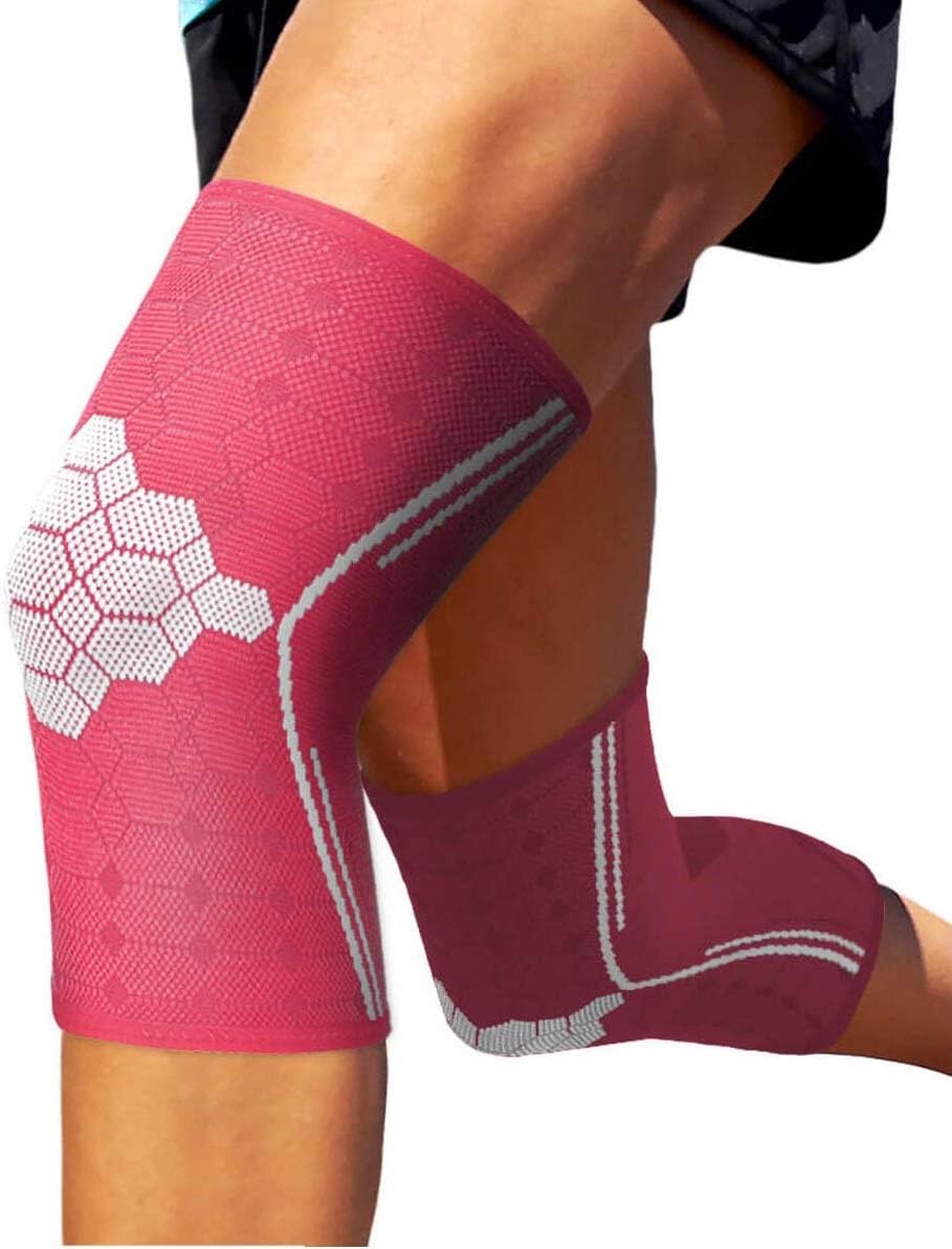 SparthosKnee Compression Sleeves by (Pair) – Joint Protection and Support for Running, Sports, Knee Pain Relief – Knee Brace for Men and Women (Flamingo Pink, XX-Large)