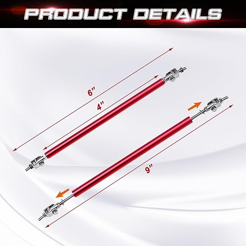 Miniatura 2 de x xotic tech 2 piezas barras de amarre ajustables de 6"-9" para separador de labio de parachoques delantero, difusor de barra de puntal, compatibles