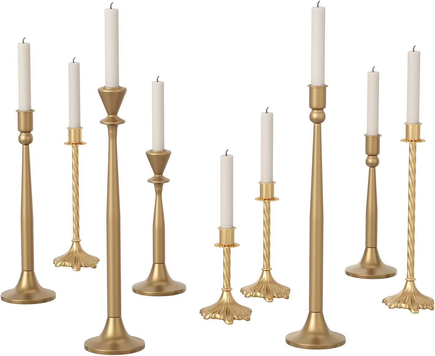 yeshine Antique Gold Candlestick Holder Bulk Set of 9, Vintage Taper Candle Sticks Holder, Tall Mismatch Antique Gold Candle Holders for Table Centerpiece, Wedding, Birthday Party, Anniversary Decor