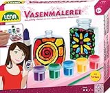 Lena 42014 - Bastelset Vasenmalerei, Komplettset mit 2 kleinen Vasen aus Kunststoff, 5 Farben, Pinsel, Konturenpaste und Anleitung, Glasmalset für Kinder ab 8 Jahre, zum Malen auf Kunststoff und Glas