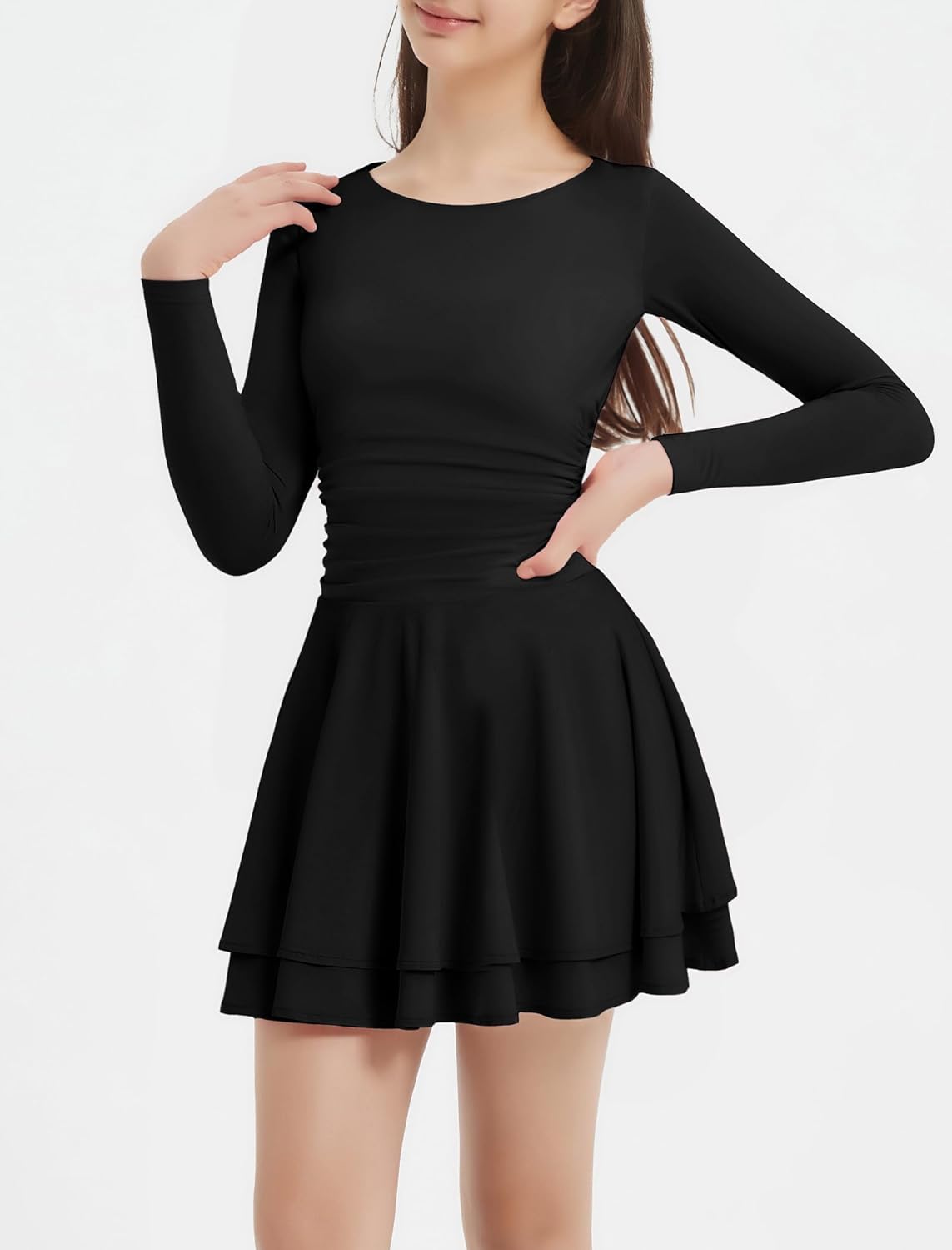 EXARUS Girls Dress Padded Long Sleeve/Sleeveless Teen Spring Valentine Flowy Layered Ruffle Ruched Mini Casual Dresses - Image 3