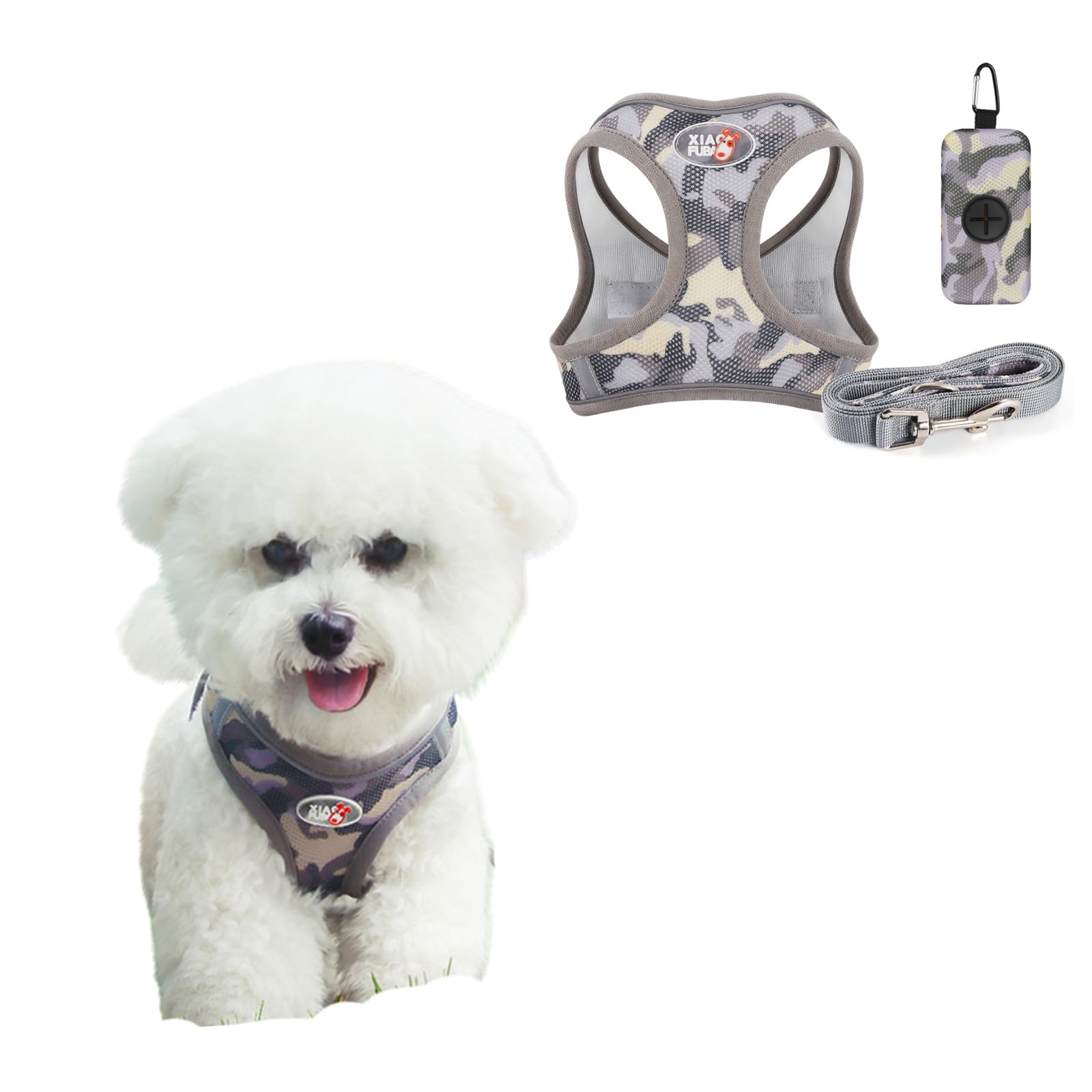 BT Bear Dog Harness,3 In 1 Dog Harness Lead and Bag Set,Adjustable No Pull D-ring Reflective Mesh Dog Vest Harness Pet Harness for Puppy Small Dogs,Grey XS — image 1