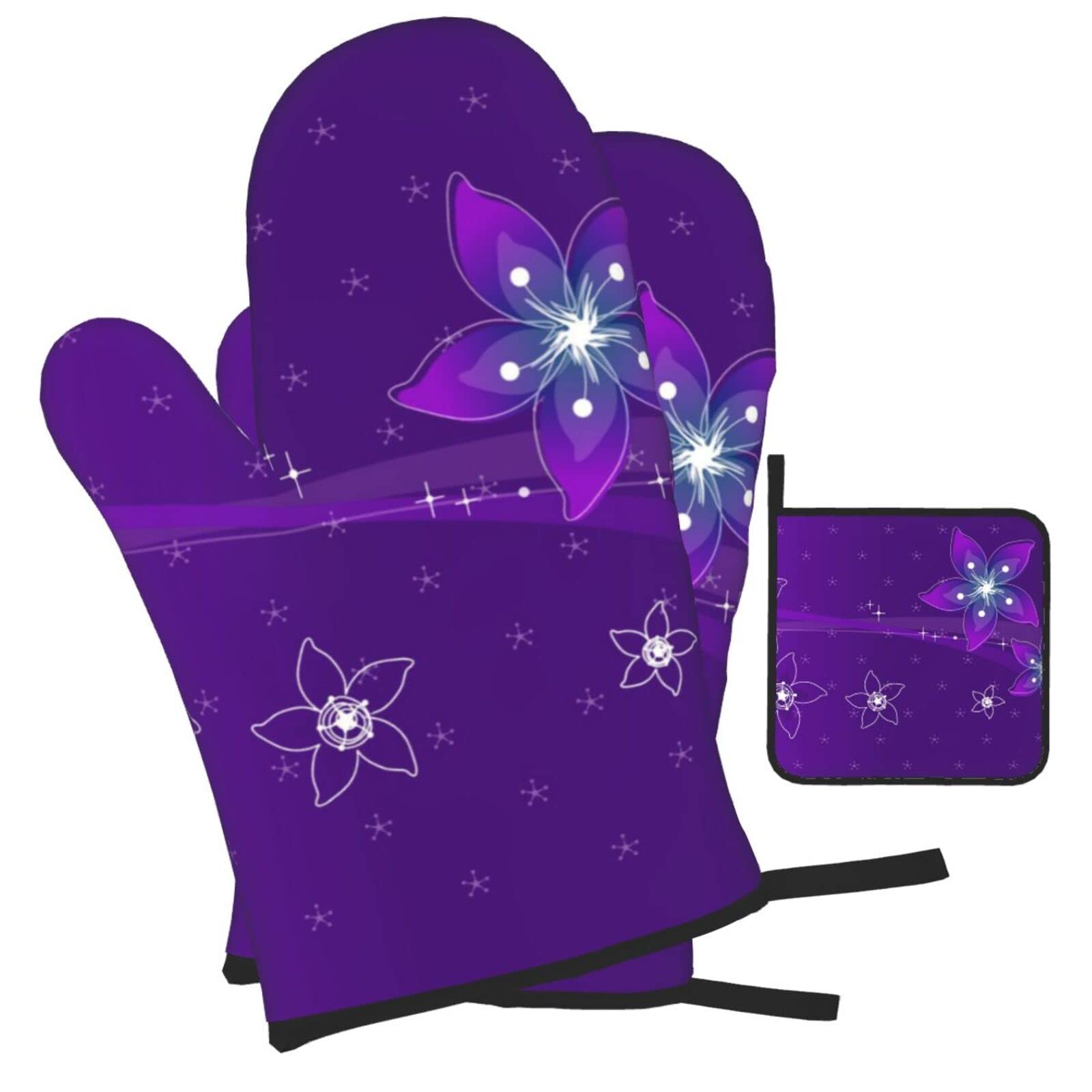 Set Cucina: 1 Guanto E 2 Presine In Cotone Con Stampa Fiori - Resistenti Al Calore Per Forno E Barbecue - Foto 10