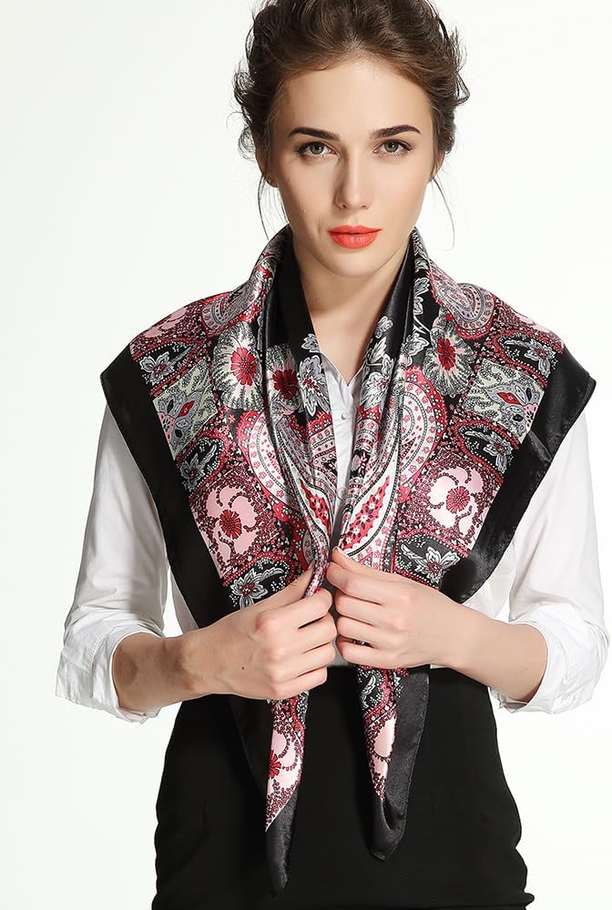 corciova 35 x 35 Satin Square Scarf for Women, Silk-Feel Hair Wrap, Large Bandana, Neck Wrap, Headscarf & Fashion Accessory image 2