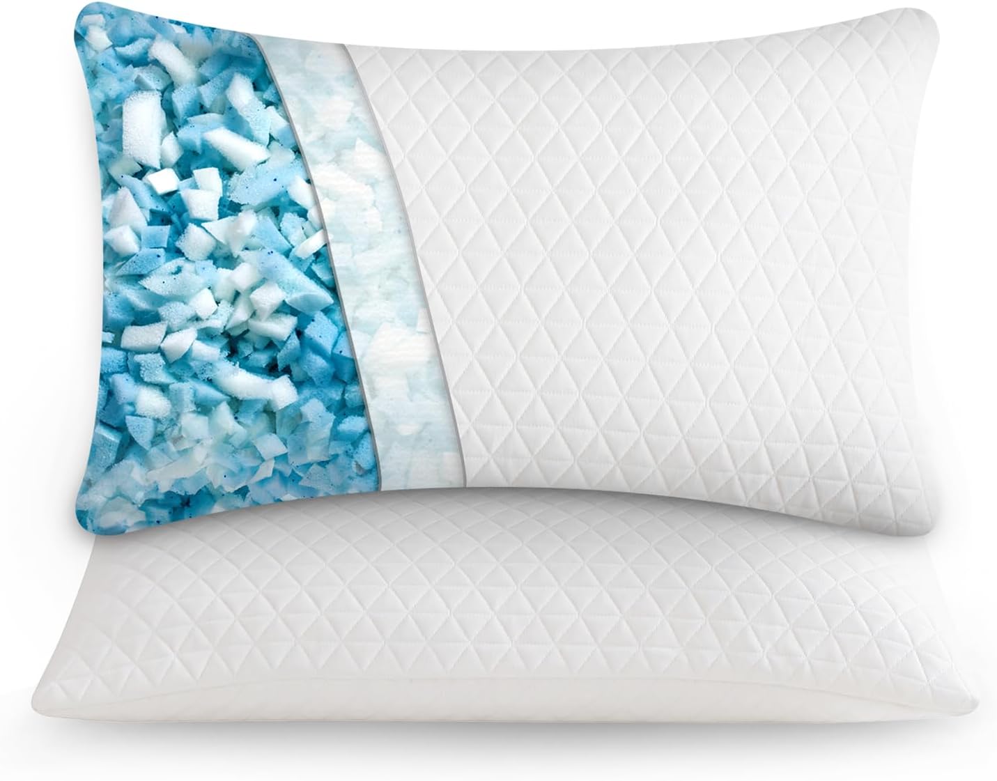 Shredded Memory Foam Pillows, Bed Pillows for Sleeping, Medium Pillows Standard/Queen Pillow for Side Back Stomach Sleepers, Neck Support Pillow with Washable Removable Cover (2 Pack) Standard/Queen(Pack of 2)