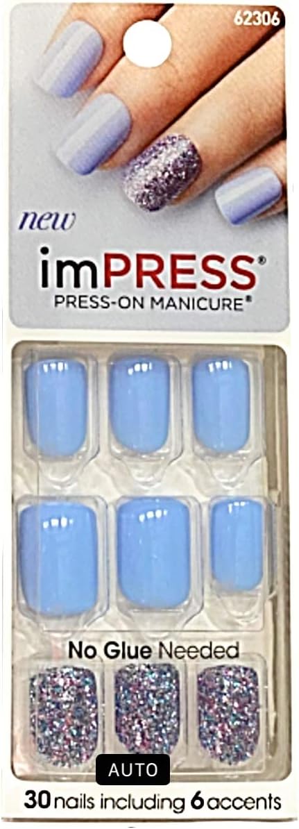 Kiss imPress Press-On Manicure Periwinkle Blue Nails Flash Mob