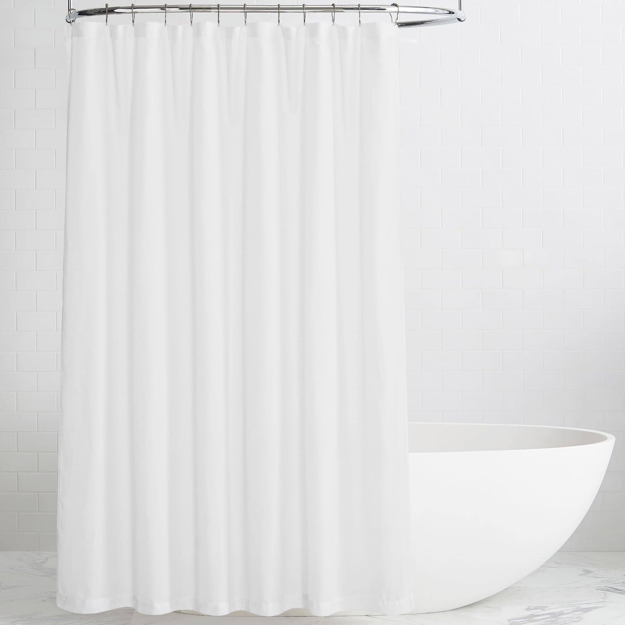 KGORGE White Linen Shower Curtain - Semi Sheer Lightweight Button Hole Half Privacy Quick Dry Shower Curtains for Bathroom Bathtub Decor, White, 72 x