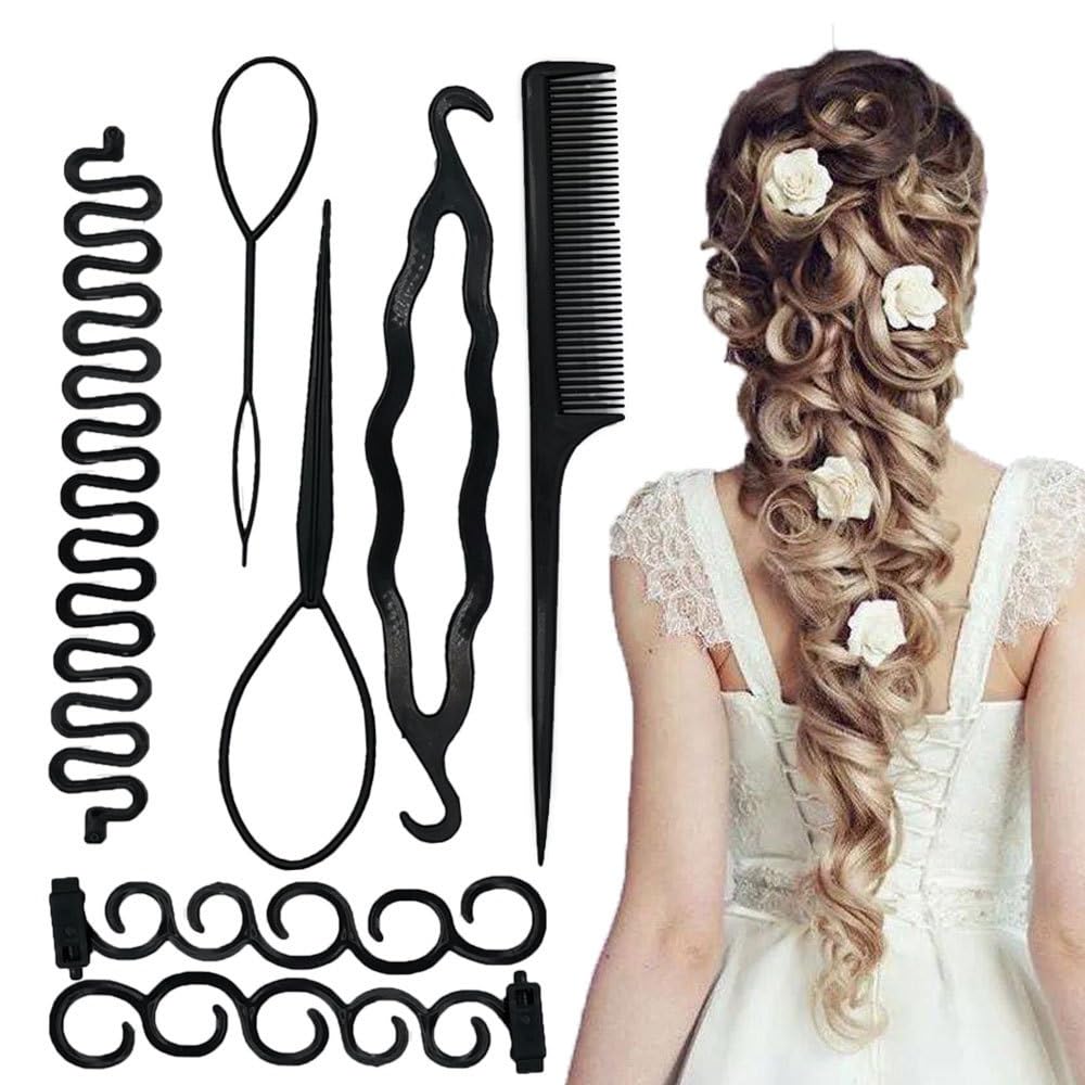 ZZJB Women’s Hair Styling Set of 7 Pieces – Hair French Braid Tools and Accessories (Black 7-piece set)