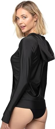 AXESEA Womens Hooded Rash Guard UPF 50+ Zip Up Long Sleeve Swim Shirt