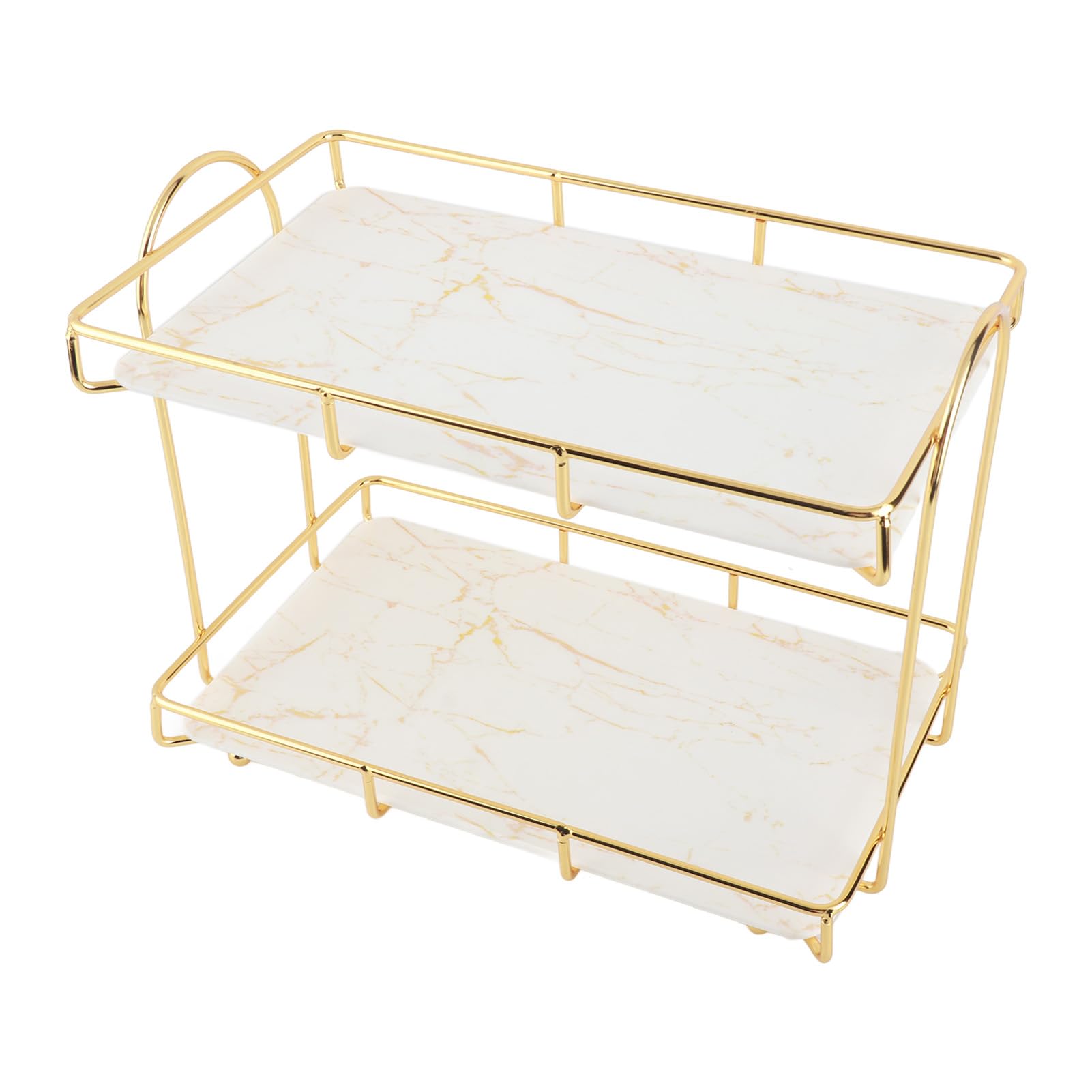 Asixxsix Organizador de baño, Bandeja de tocador Multiusos de 2 Niveles con Revestimiento Dorado para lociones, Maquillaje, cosméticos, perfumes, detergente y Especias, Dorado (L)