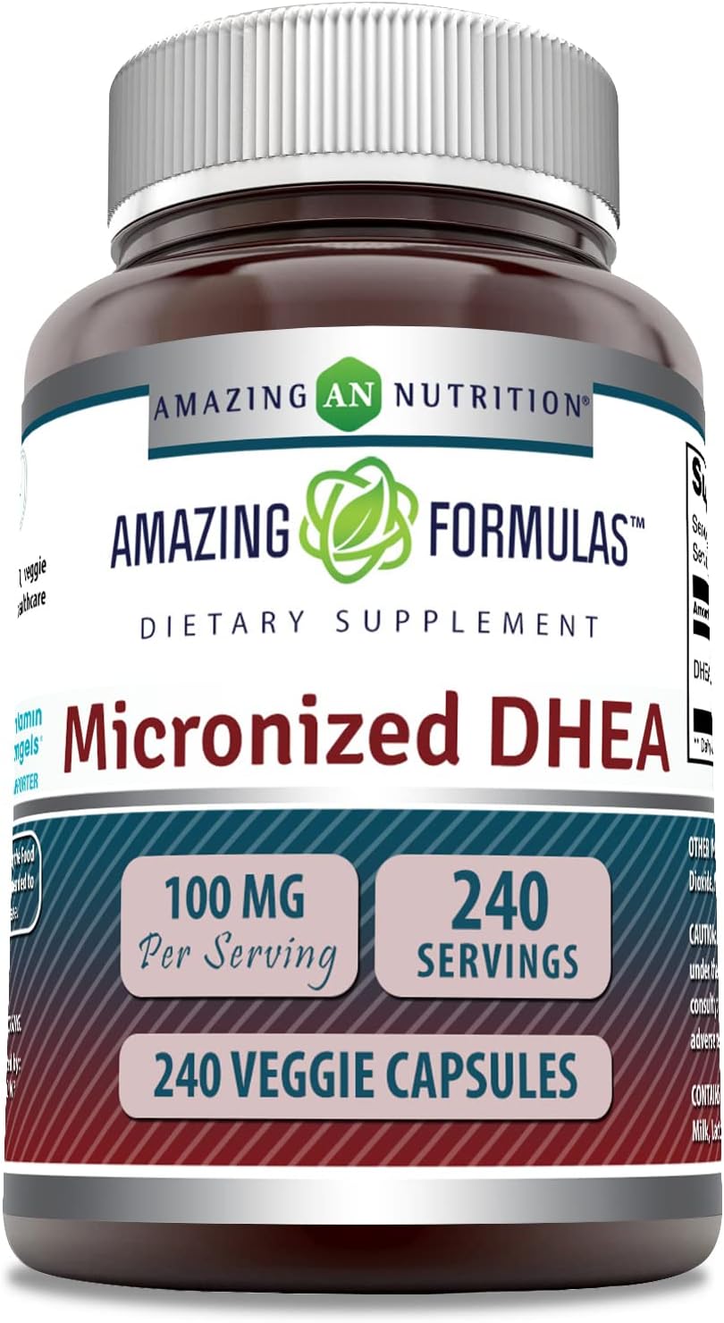 Amazing Formulas Micronized DHEA Supplement | 100 Mg | Veggie Capsules | Non-GMO | Gluten-Free | Made in USA (240 Count, Pack of 1)