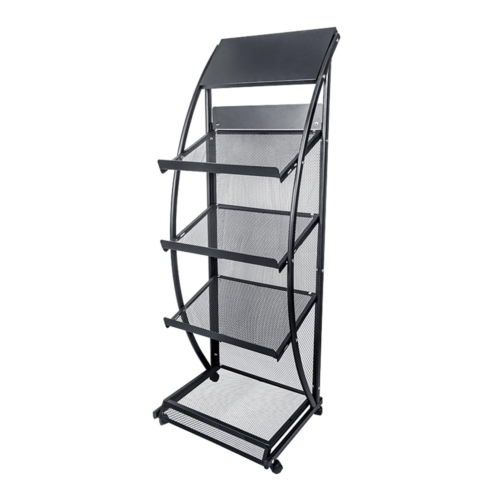 ASerZenith Floor Standing Display Stand, Four-layer Brochure Newspaper Rack with Wheels, Newspaper Rack for Exhibitions and Offices