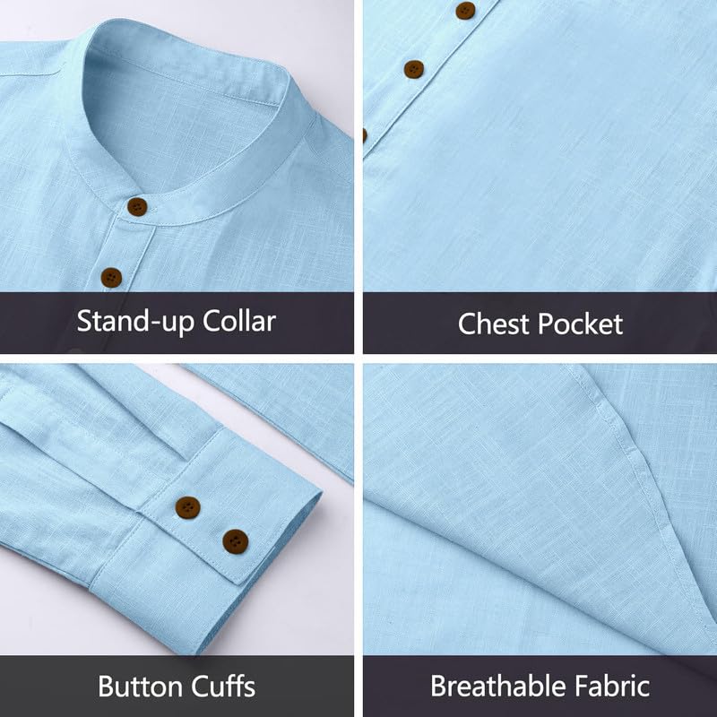 Image of Macsivo Cotton Blend Solid Casual Short Kurta for Men Long Sleeve Mandarin Collar Stylish Shirt Kurta for Men