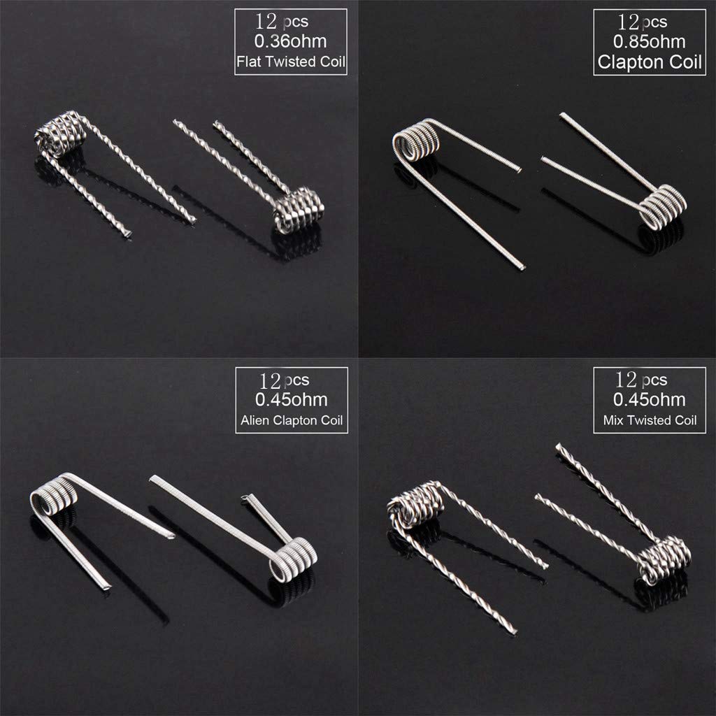 Kit de 96 bobines pré-compilées Fil de résistance pré-compilé 8 en 1 à auto-enroulement avec 0.3Ω / 0.35Ω / 0.45Ω / 0.5Ω / 0.8Ω pour RDA, RBA, RDTA, Bobine de Clapton fondue, Torsadée, Ruche, Quad,