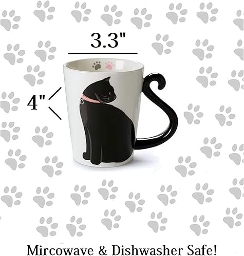 Miniatura 3 de VOTUM Black Cat Taza de café o té de cerámica blanca  Taza en forma de animal con diseños impresos a mano  Lindo regalo hecho a mano para hombres o