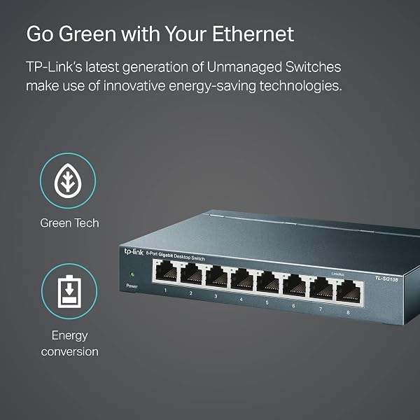 TP-Link 8 Port Gigabit Ethernet Network Switch - Ethernet Splitter | Plug & Play | Fanless | Sturdy Metal w/ Shielded Ports | Traffic Optimization | Unmanaged | Lifetime Protection (TL-SG108) - 5