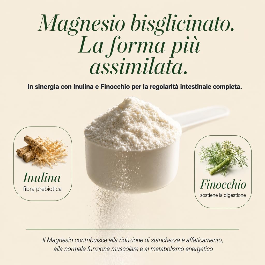 GOFOR360 MAG 5+ REGOLARITÀ - Magnesio Bisglicinato in Polvere con Inulina e Finocchio per Stitichezza, Gonfiore e Rilassamento - 60 Dosi
