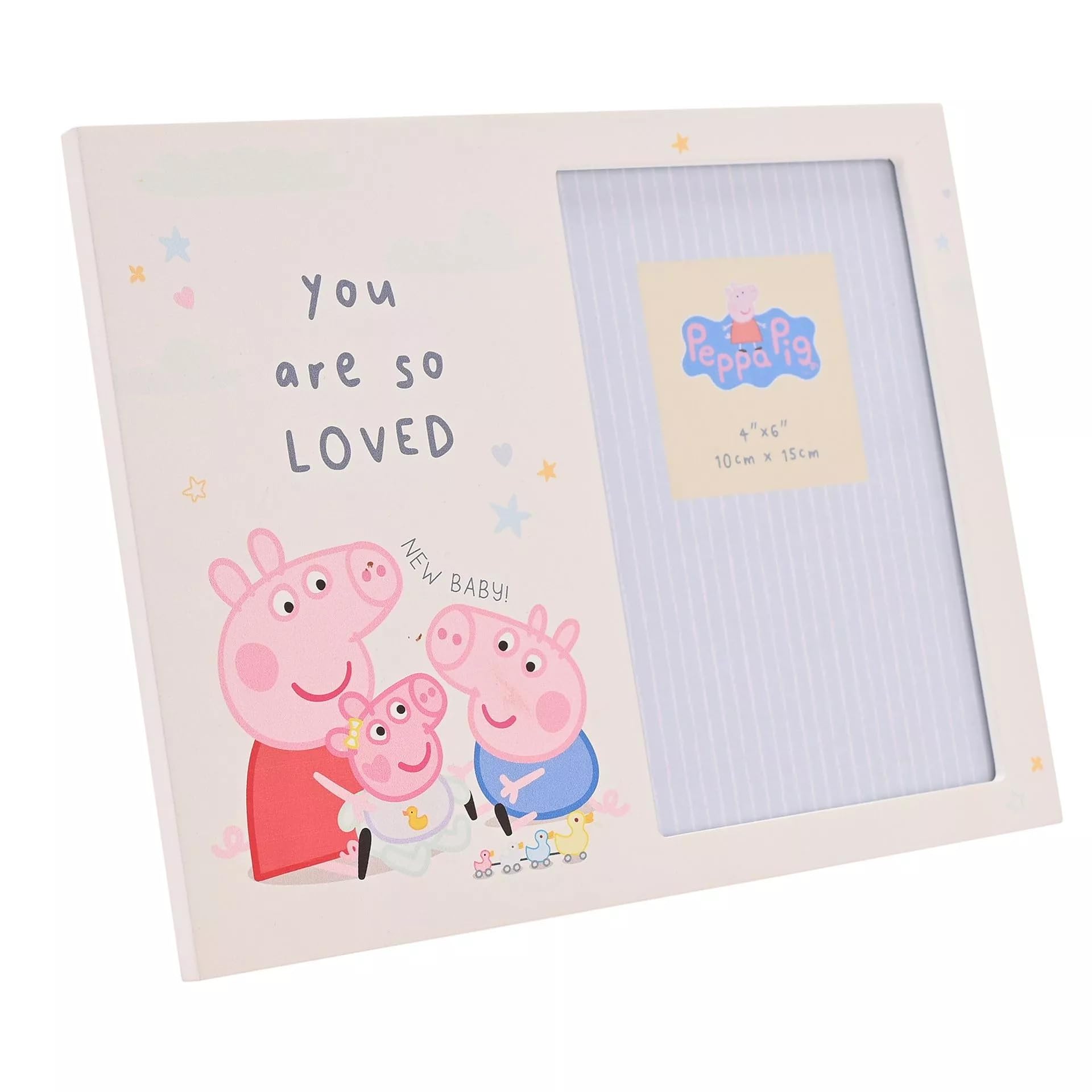 Peppa Pig New Baby Photo Frame, White, 4x6 Inches (10cm x 15cm), Freestanding Design with 'You Are So Loved' Message, Decorative Family Theme