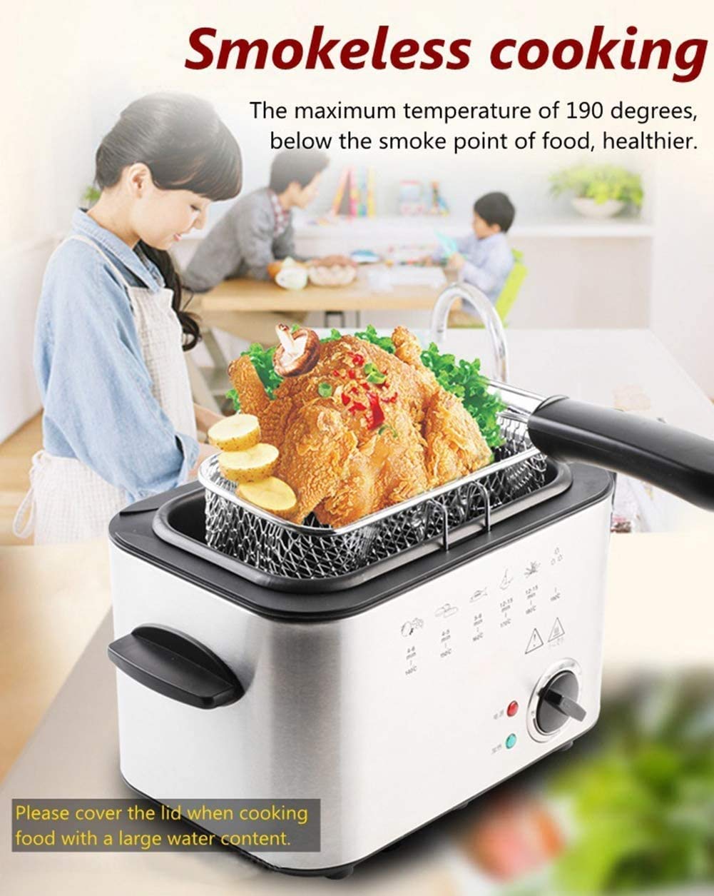 Friteuse électrique électrique en Acier Inoxydable de 1200 Watts, 1,5L / 6 Tasse, Acier Inoxydable