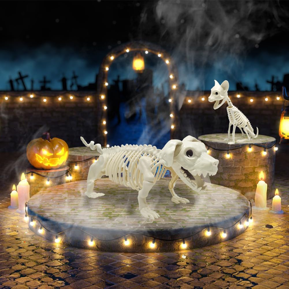 Halloween Animal Skeletons, Cats and Dogs Pose-N-Stay Plastic Skeletons for Yard Garden Lawn Patio Halloween Party Favors Decor