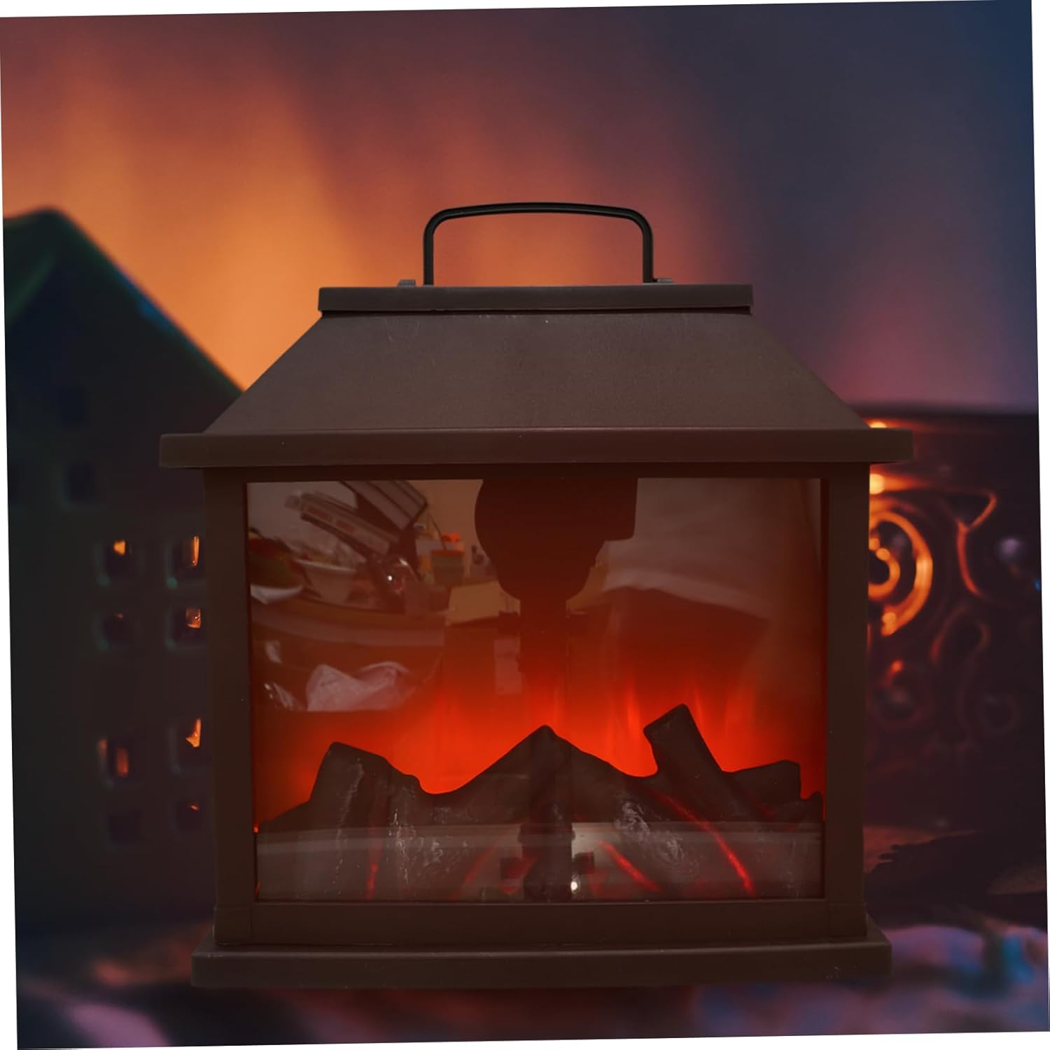 Christmas Fireplace Lantern Led Decorative Light Vintage Xmas Hanging Lamp for Home Decor Warm Atmosphere Multi-use Night Material Holiday