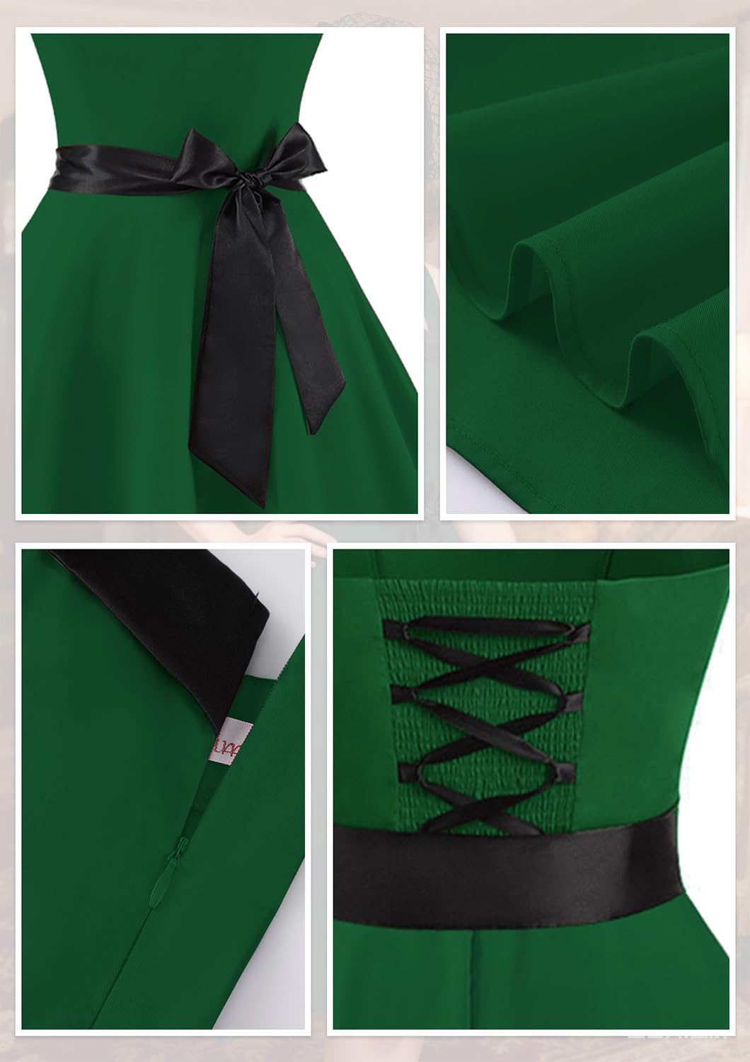 Vintage Dress for Women 1950s Halter Retro Cocktail Dresses Audrey Hepburn Style Rockabilly Swing Dress: Green Small