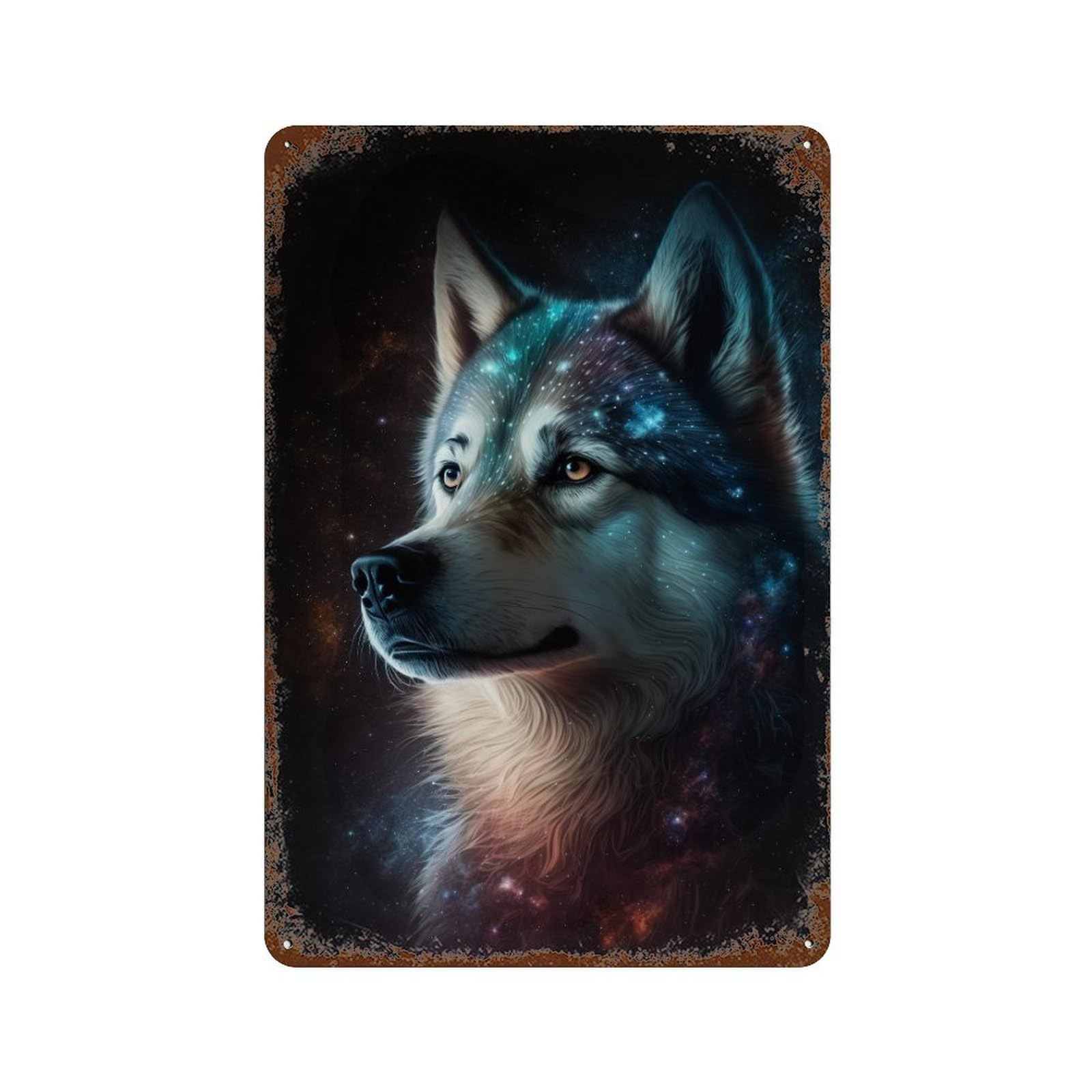 Galactic Wolf Portrait -5 Vintage Metal Tin Sign 11.8"x7.9", Ideal for Basement, Hobby Room And Garage Decor