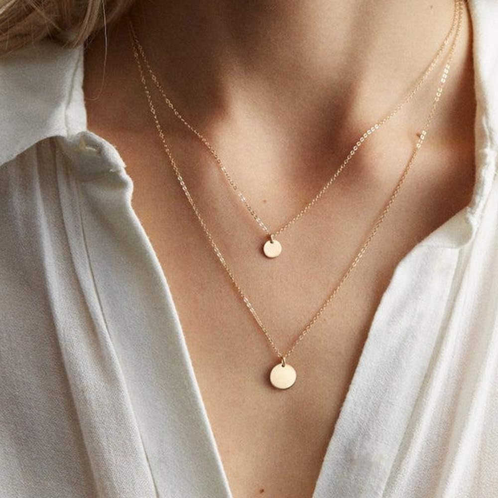 Turandoss Dainty Layered Choker Necklace, Handmade Y Pendant Necklace Multilayer Bar Disc Necklace Adjustable Layering Choker Necklaces for Women - Image 7