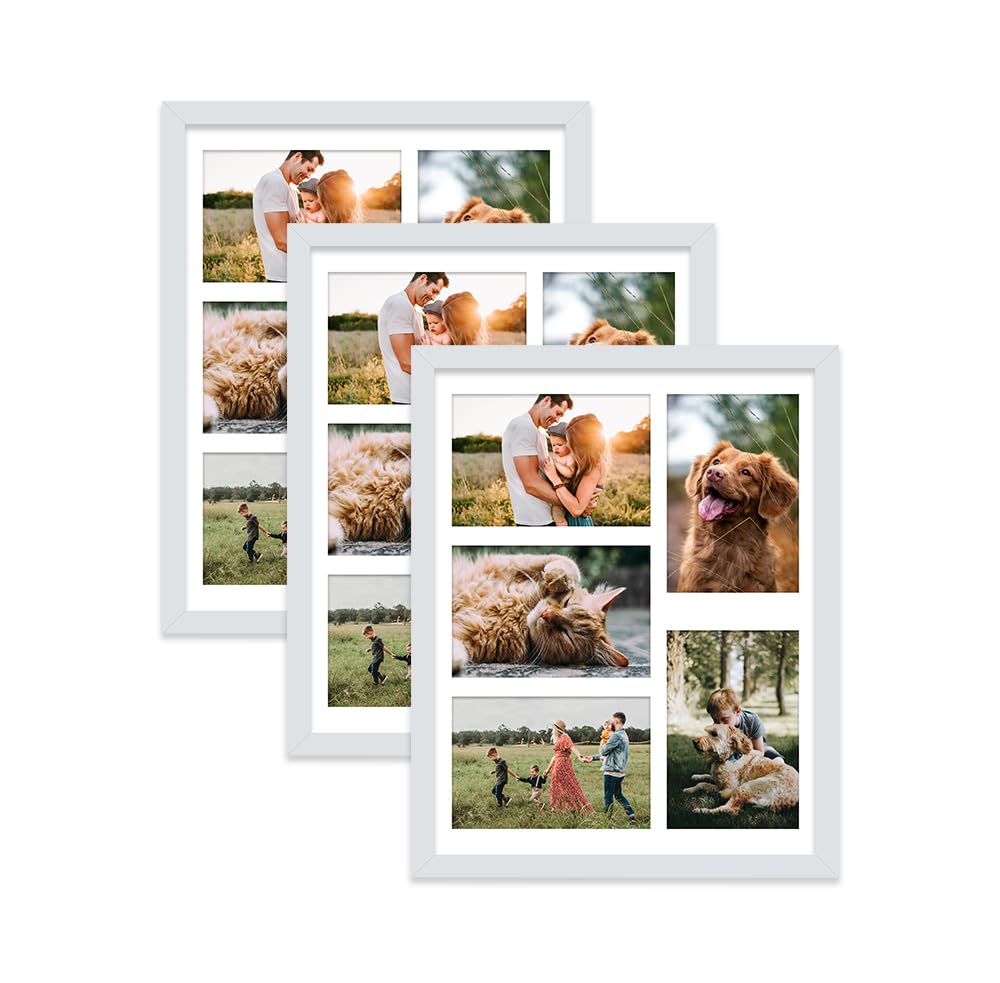 Light Grey Multi Photo Frame - Holds 5 x 6x4 Pictures, Family Collage Picture Frame for Wall Display, 14x11 Frame size, Set of 3