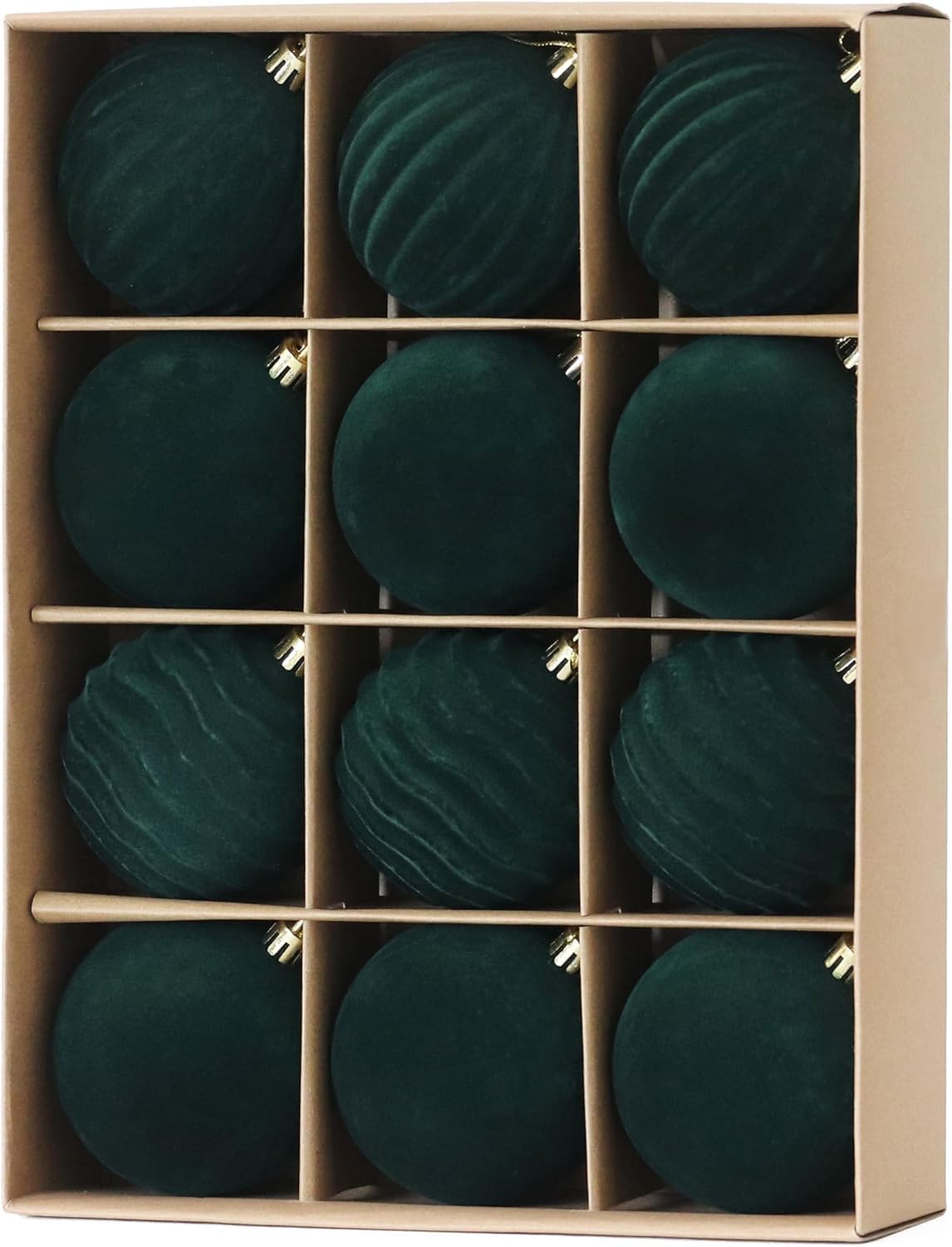 LATERN 12Pcs Velvet Christmas Baubles, 8CM Green Flocked Christmas Ball Ornaments Shatterproof Christma Hanging Balls Sets for Christma Tree Holidays Home Xmas Party Decoration (3 Styles)