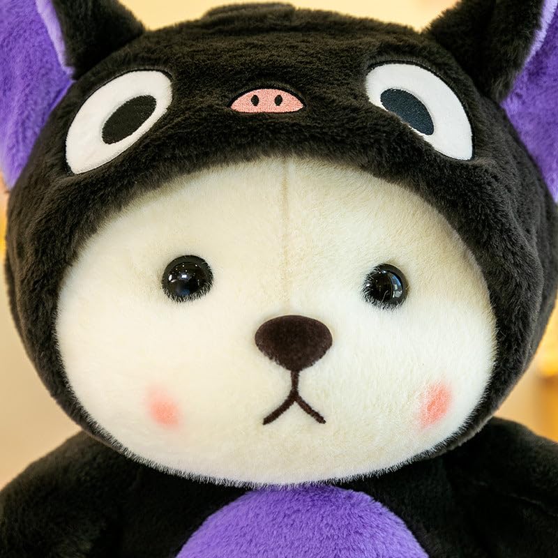 Image of Y U COLLECTION Plush Bear in Black Cat Hoodie Costume, 40 cm, Soft Stuffed Animal Toy, Purple and Black