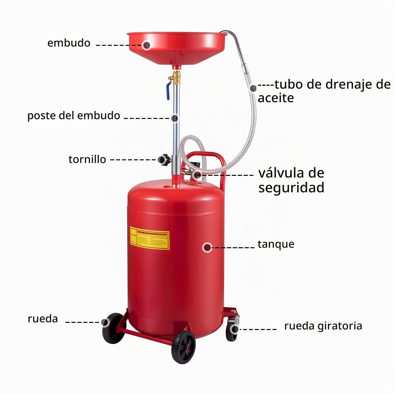 VEVOR Tanque de Drenaje de Aceite Usado 80 L Contenedor de Drenaje de Aceite portátil Drenaje Suave de Transferencia de Combustible Altura de Embudo Ajustable con Rueda para fácil extracción de Aceite