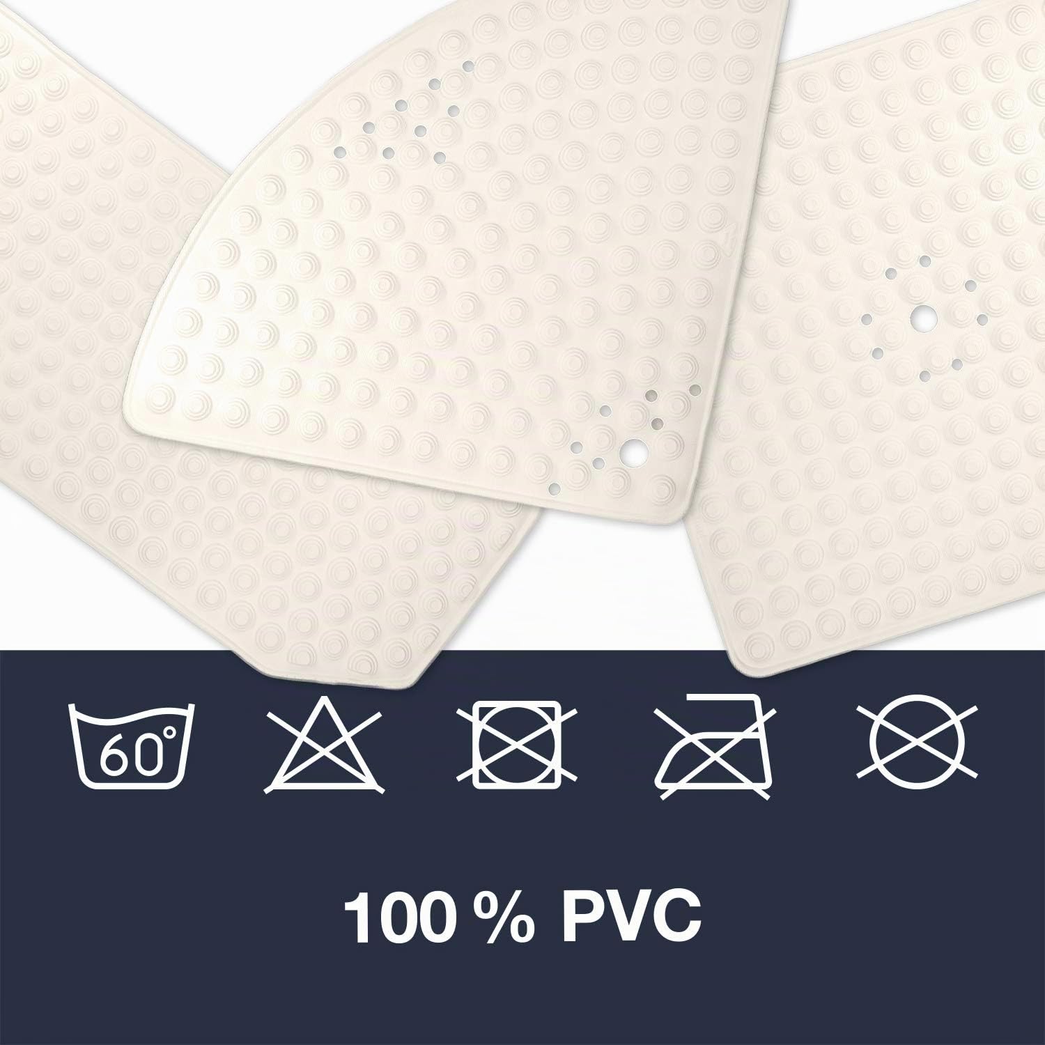 Tapis de Douche Beige/carré : 60x60 cm - très antidérapant & très Robuste - Tapis antidérapant pour la Douche ou la Baignoire - Lavable à 60°C