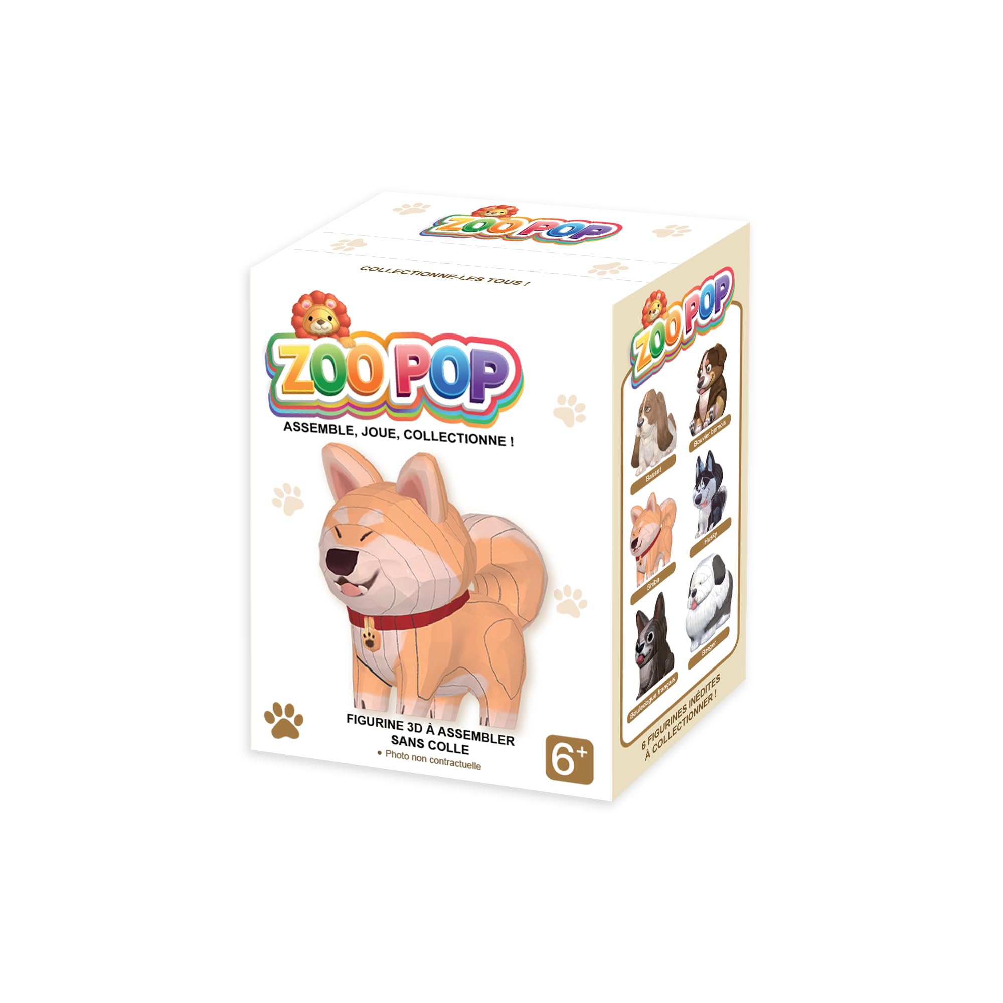 ZOO POP Espositore con 6 Personaggi 3D da Assemblare Senza Colla – Cani (Basset, Pastore, Bulldog Francese, Bovaro del Bernese, Husky, Shiba) – Attività Creativa – Personaggi da Collezione