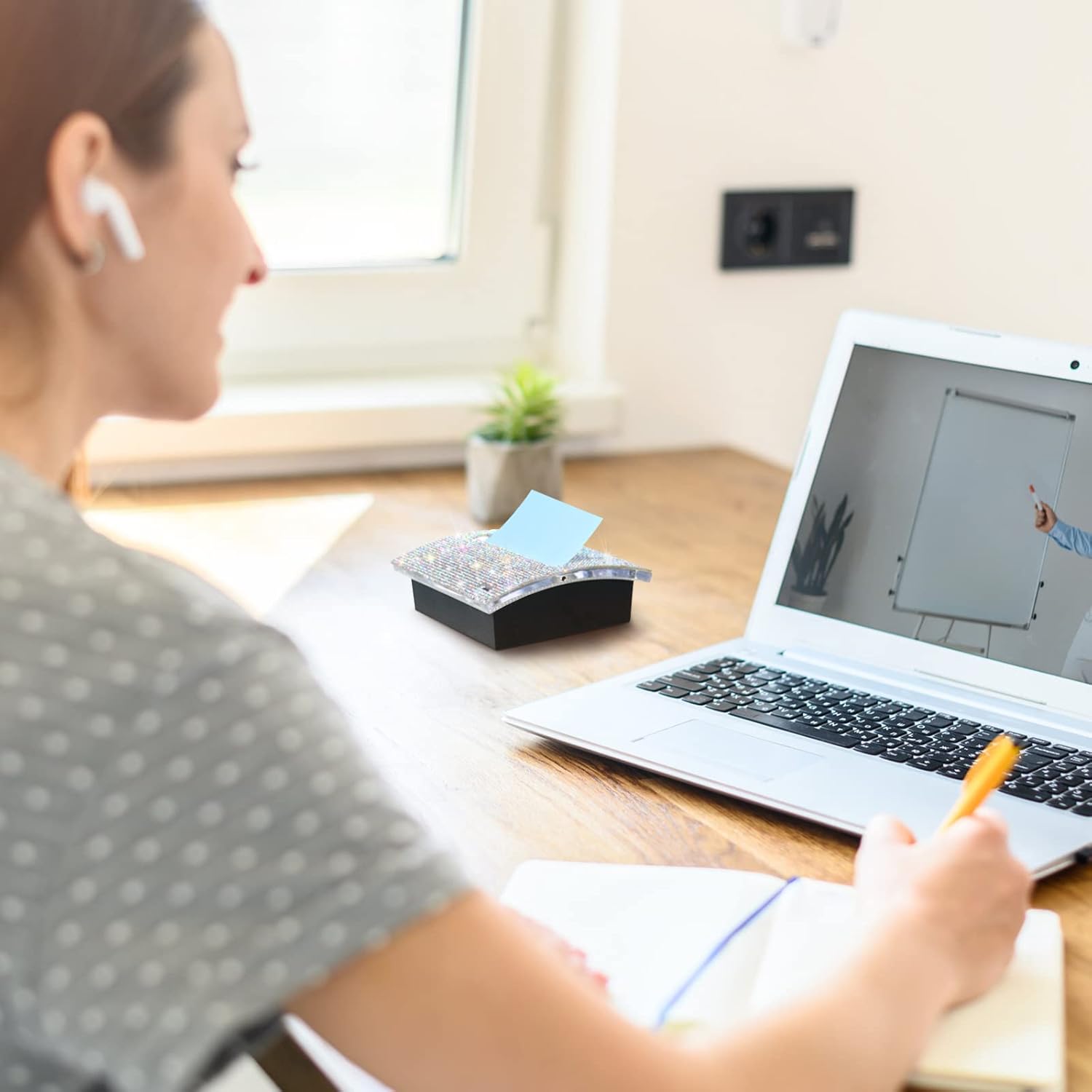 Rhinestone Self Stick Note Pad Holders 4 x 4 Inches Memo Note Holder Dispenser Sticky Note Holder Sticky Notes Dispenser for Office Home Classroom Desk Supplies (AB Color) : Office Products