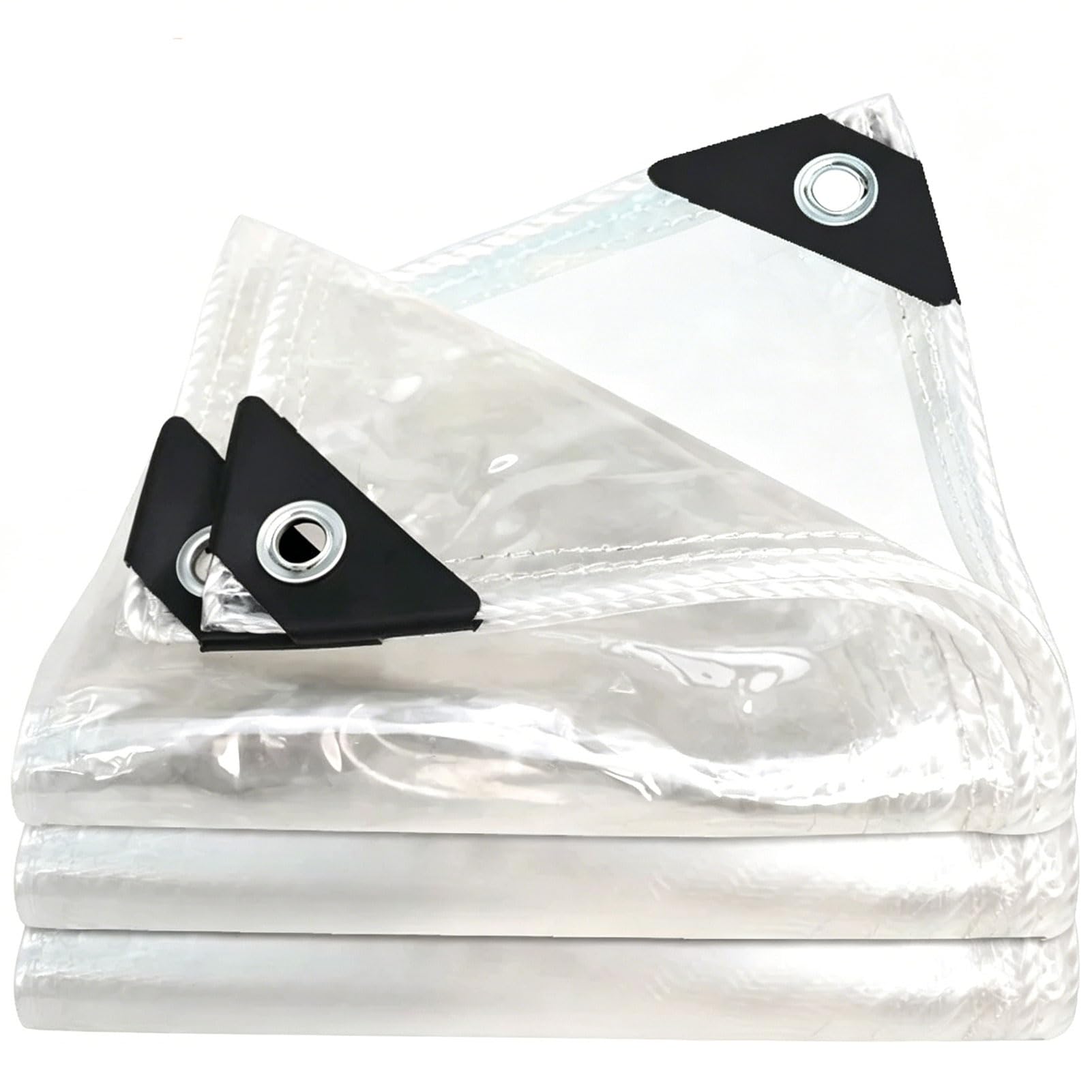 PVC Clear Tarp with Reinforced Eyelets, Transparent Waterproof Tarpaulin for Patio Furniture, Gazebo Side Panel, Greenhouse Cover, Balcony Screen and Outdoor Shelter (10x15m)
