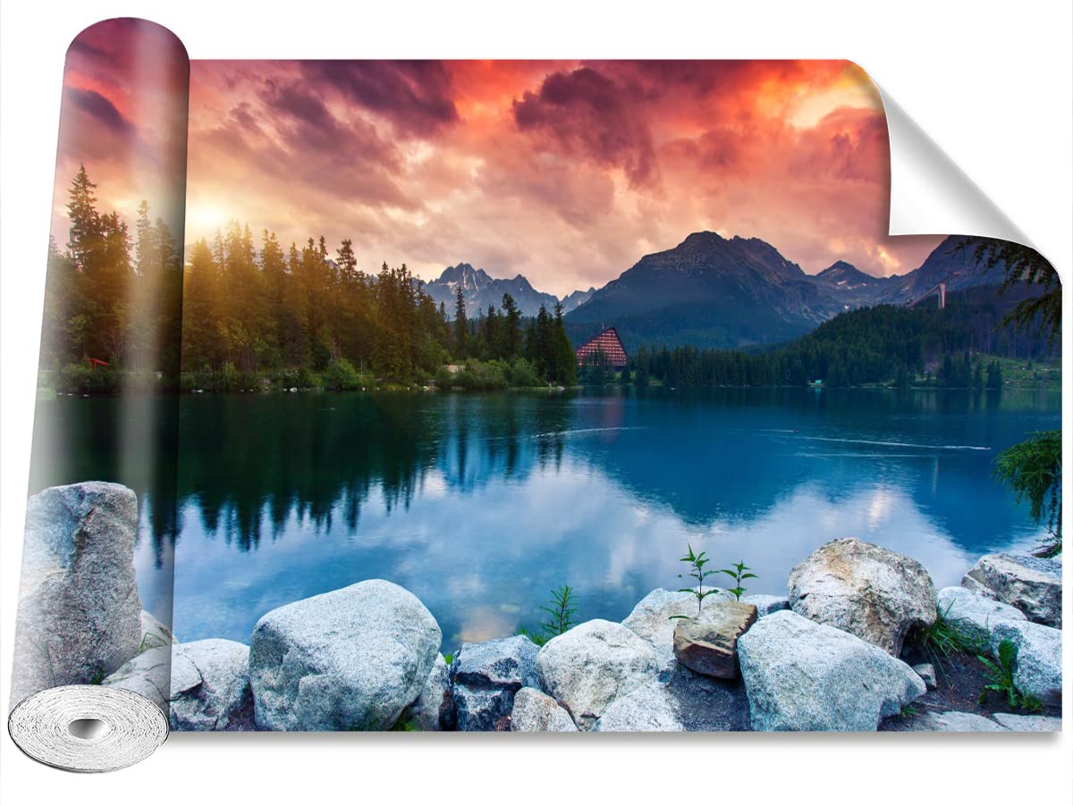 Stickers muraux camouflage lac de montagne grand papier peint moderne maison